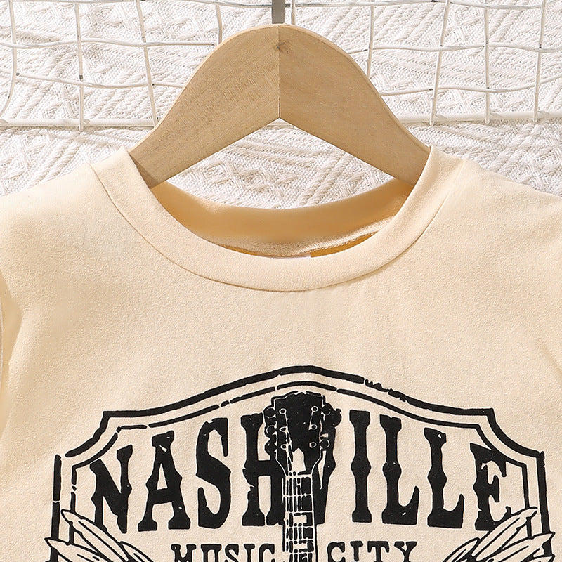 Girls Graphic Printed Round Neck Sleeveless T-shirt With Shorts