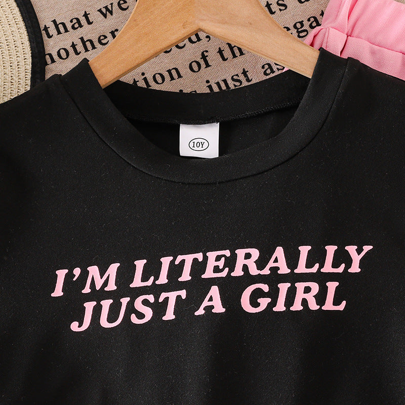 Girls Printed Round Neck T-shirt With Pyjamas