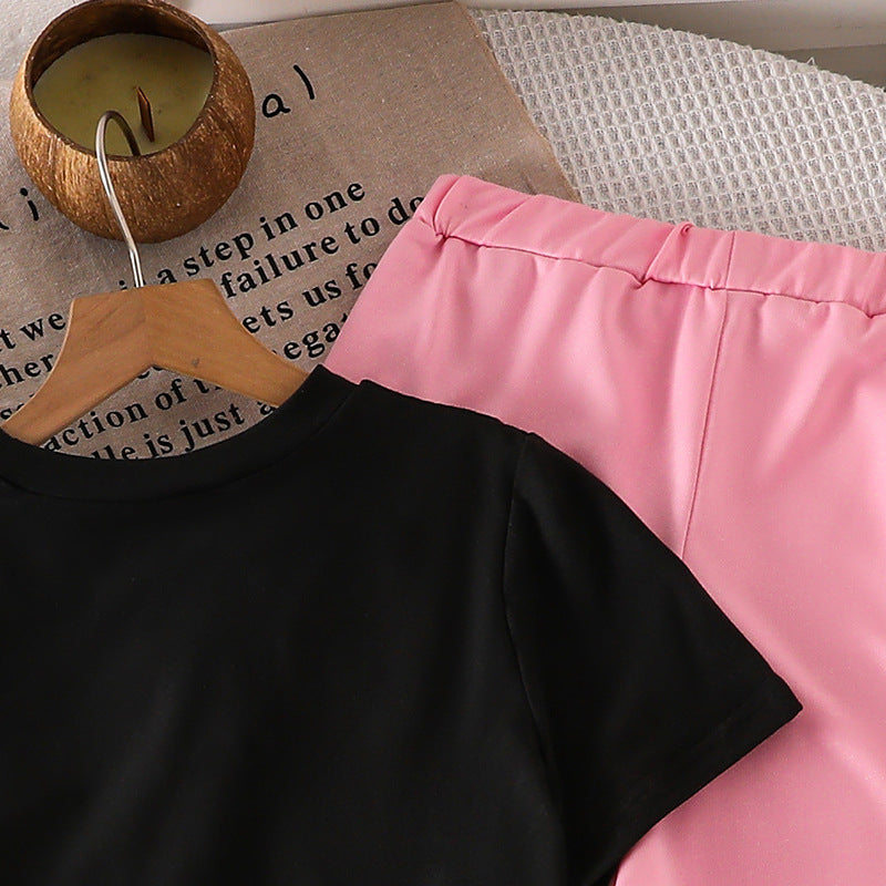 Girls Printed Round Neck T-shirt With Pyjamas