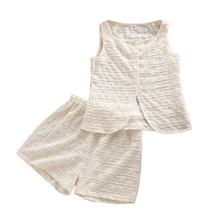 Girls Self Design Top With Shorts