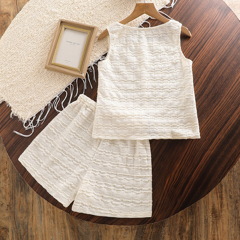 Girls Self Design Top With Shorts