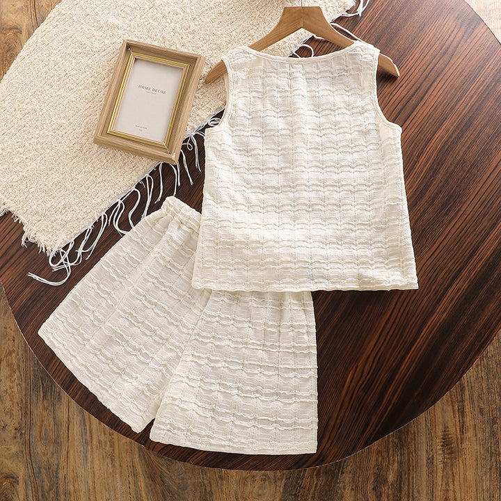 Girls Self Design Top With Shorts