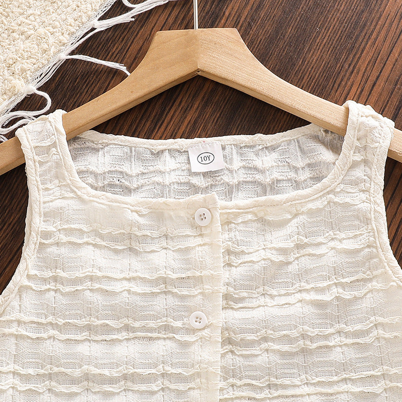 Girls Self Design Top With Shorts