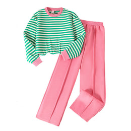 Girls Striped Long Sleeves Sweatshirt With Trouser