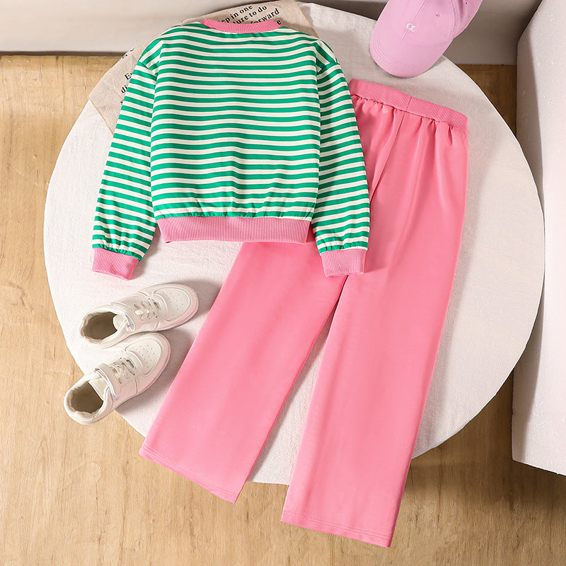 Girls Striped Long Sleeves Sweatshirt With Trouser