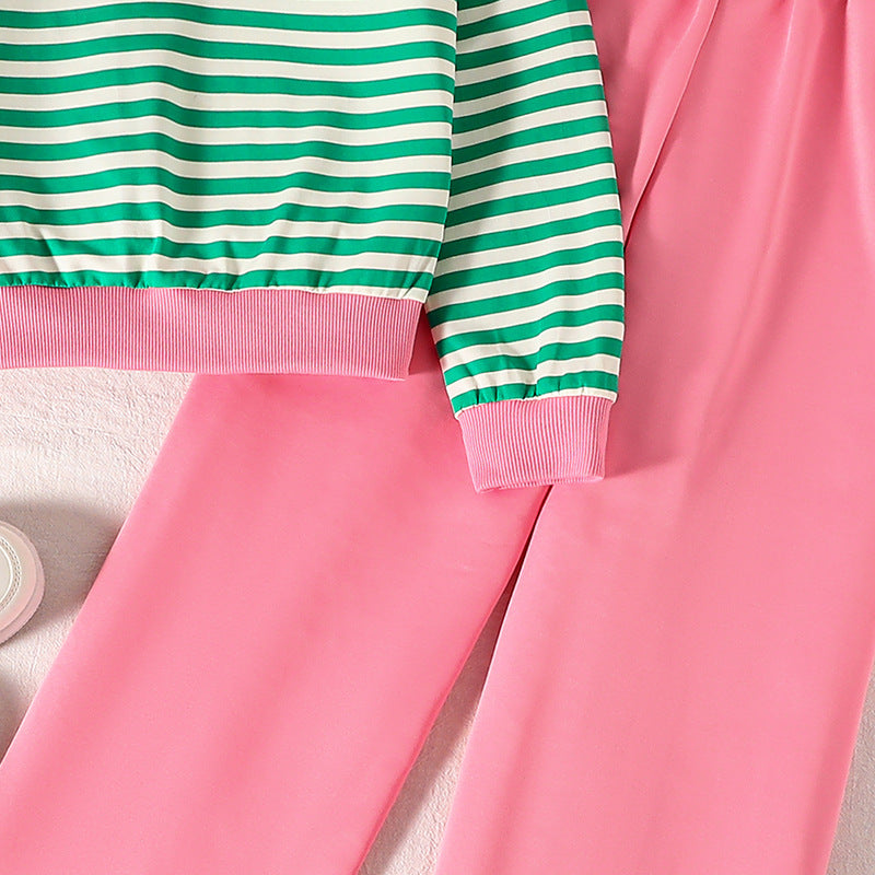 Girls Striped Long Sleeves Sweatshirt With Trouser