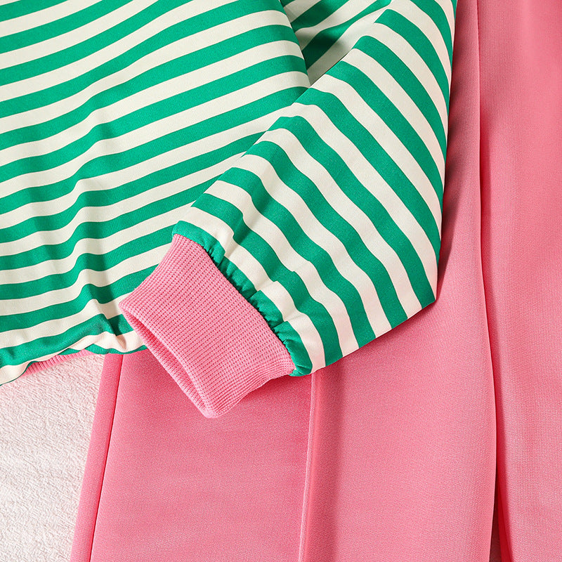 Girls Striped Long Sleeves Sweatshirt With Trouser