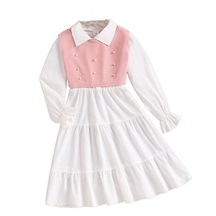 Girls Bell Sleeve Tiered Shirt Maxi Dress with Sweater