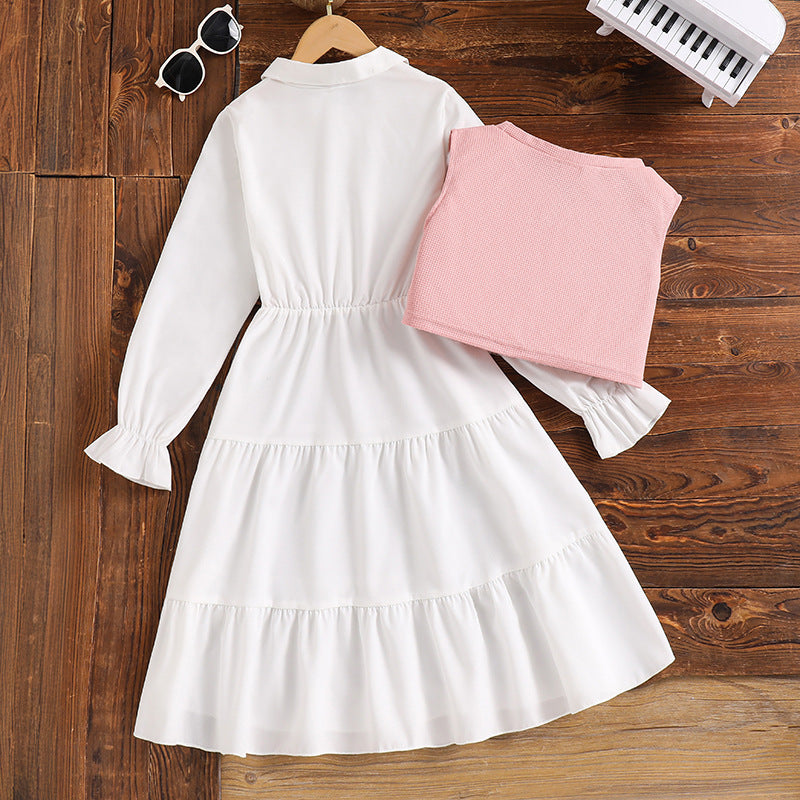Girls Bell Sleeve Tiered Shirt Maxi Dress with Sweater