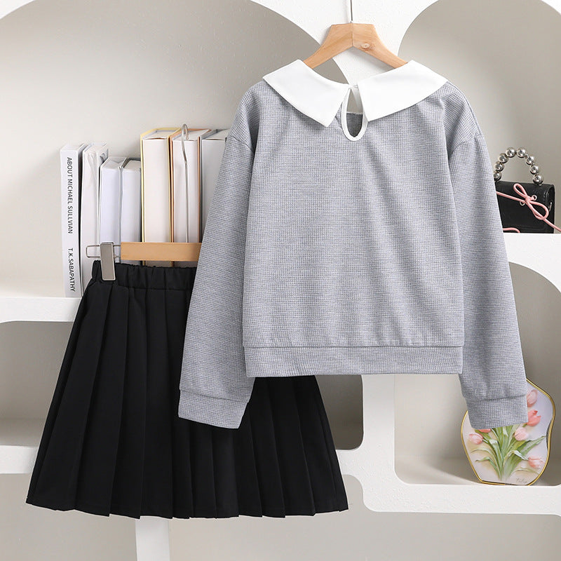 Girls Peter Pan Collar Sweatshirt With Skirt