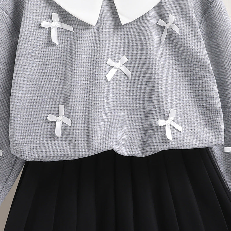 Girls Peter Pan Collar Sweatshirt With Skirt