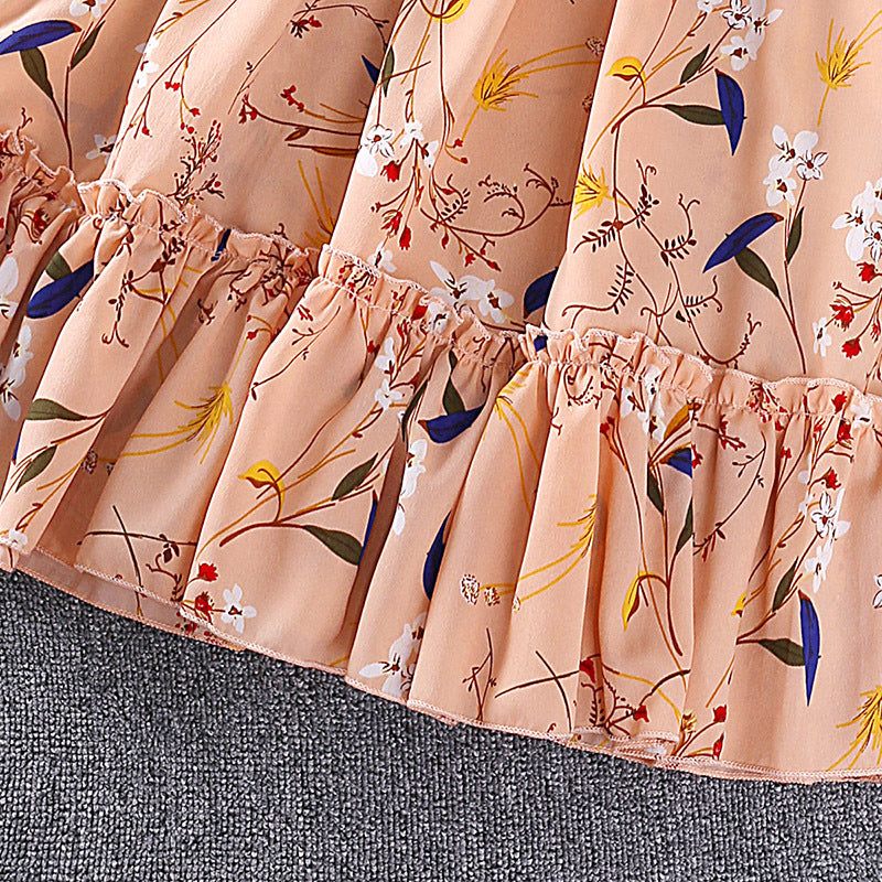 Pink Girls Floral Print Layered Maxi Dress
