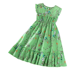 Green Girls Floral Printed Ruffles & Tiered Detail Fit and Flare Midi Dress