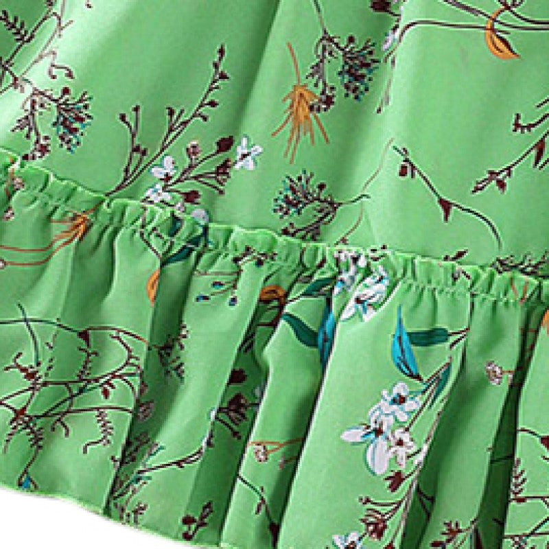 Green Girls Floral Printed Ruffles & Tiered Detail Fit and Flare Midi Dress