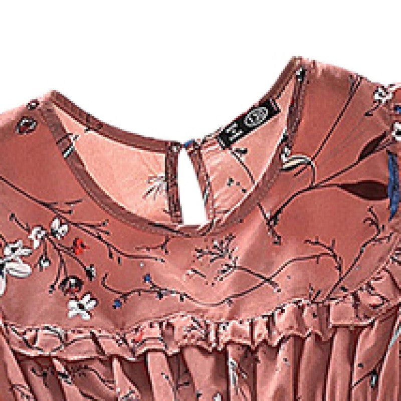 Girls Pink Floral Printed Layered A-Line Midi Dress