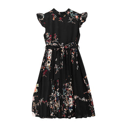 Girls Black Floral Printed A-Line Maxi Dress