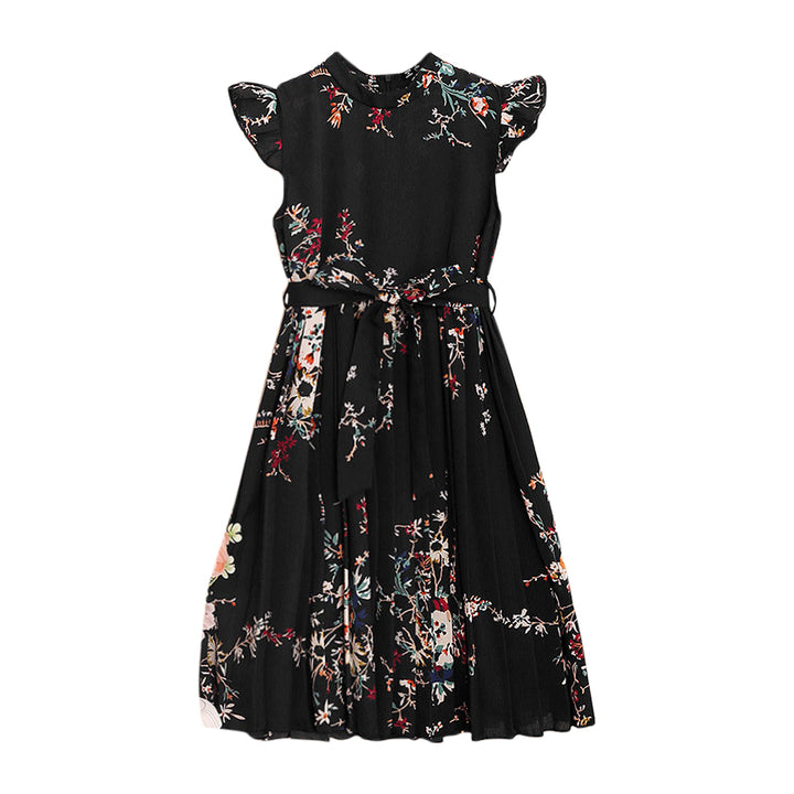 Girls Black Floral Printed A-Line Maxi Dress