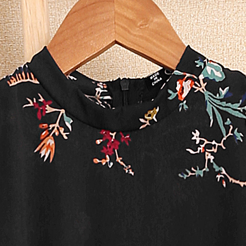 Girls Black Floral Printed A-Line Maxi Dress