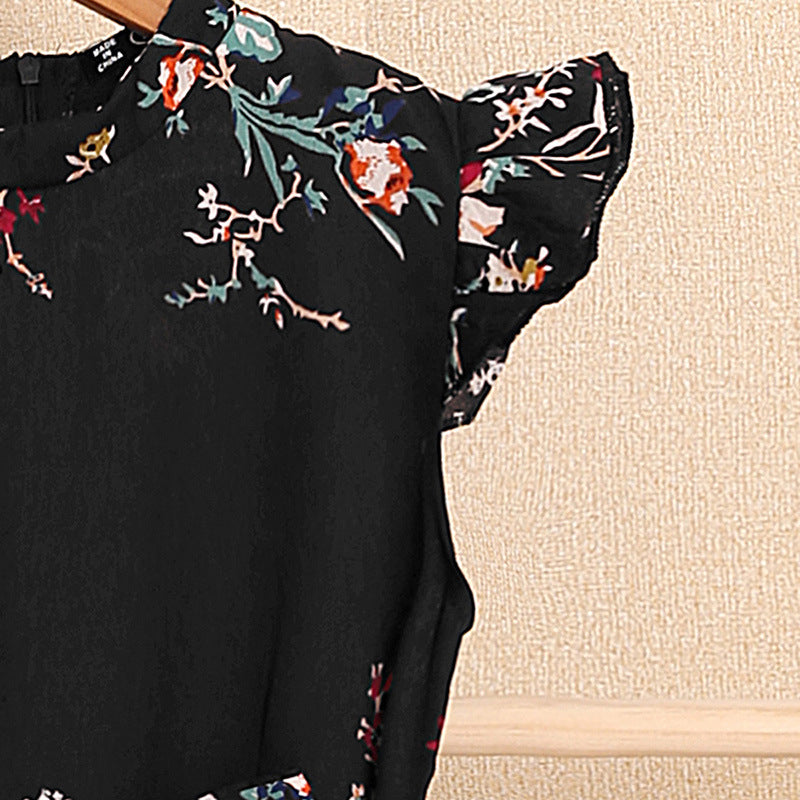 Girls Black Floral Printed A-Line Maxi Dress