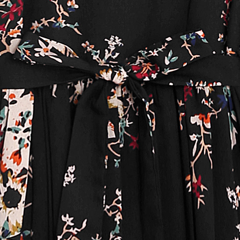 Girls Black Floral Printed A-Line Maxi Dress