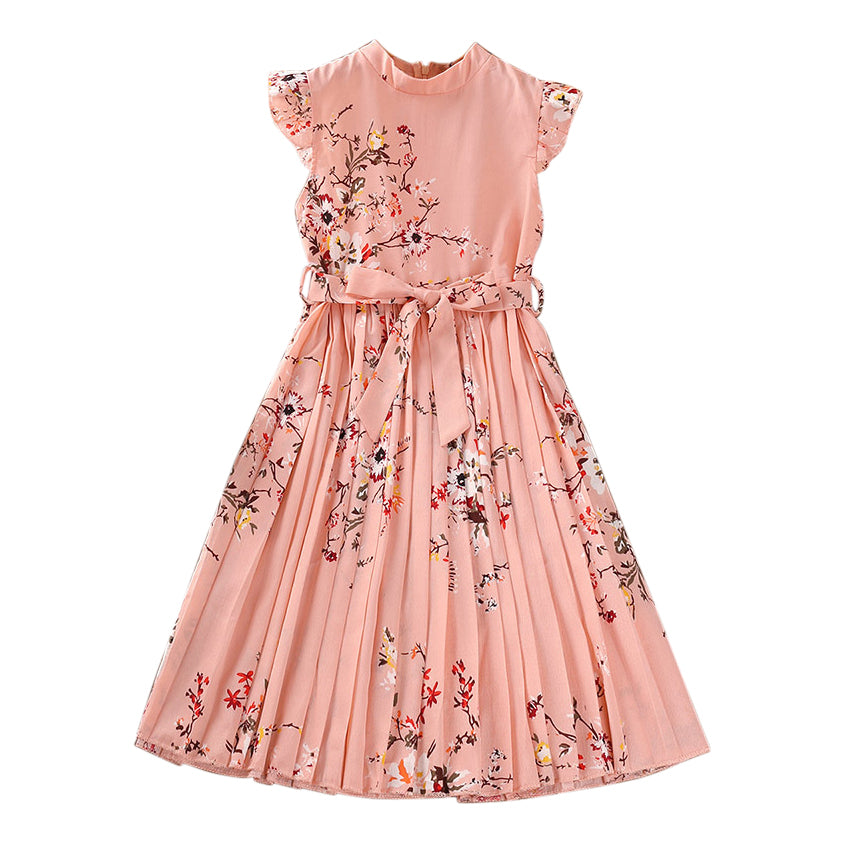 Pink Girls Floral Print Maxi Dress