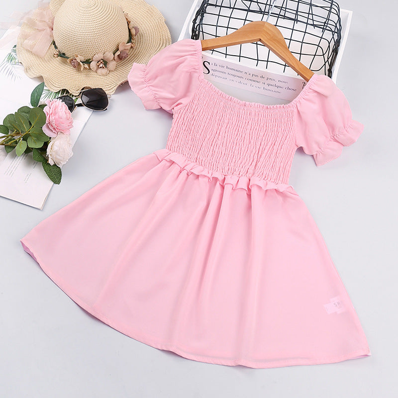 Girls Puff Sleeves Fit & Flare Dress