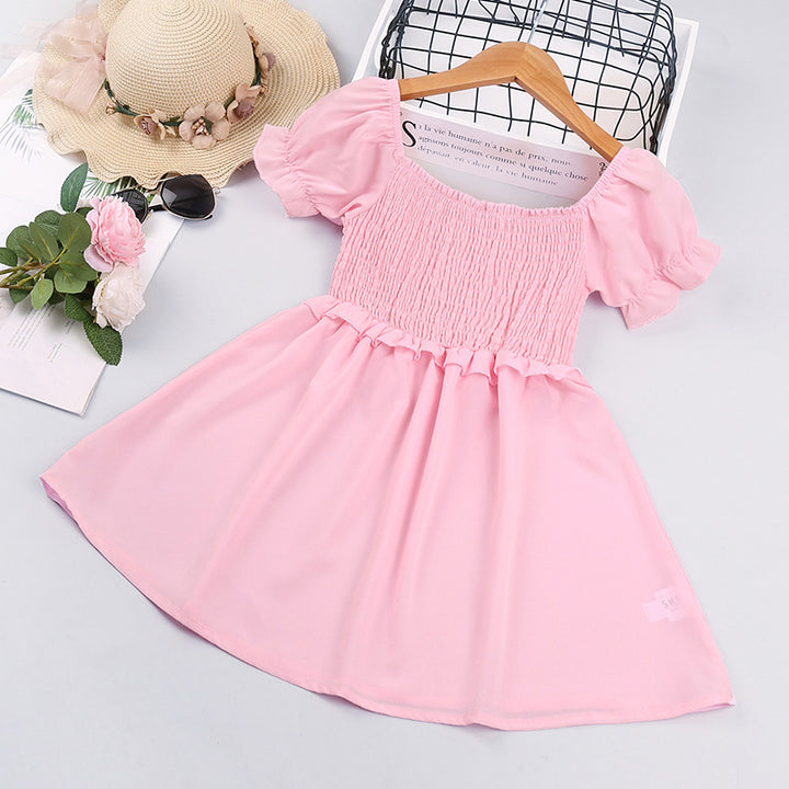 Girls Puff Sleeves Fit & Flare Dress