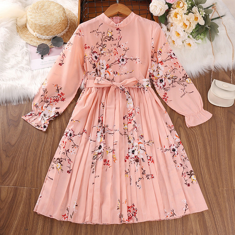 Girls Pink Floral Printed A-Line Dress