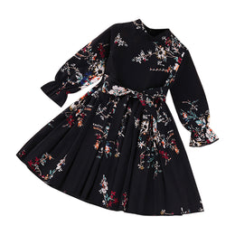 Black Girls Floral Print Bell Sleeve Fit & Flare Dress