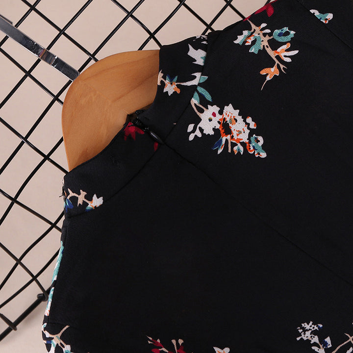 Black Girls Floral Print Bell Sleeve Fit & Flare Dress