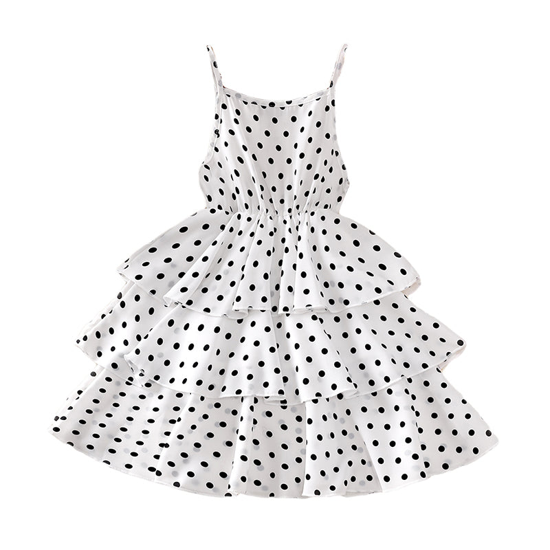 White Girls Polka Dot Print Layered Fit & Flare Dress