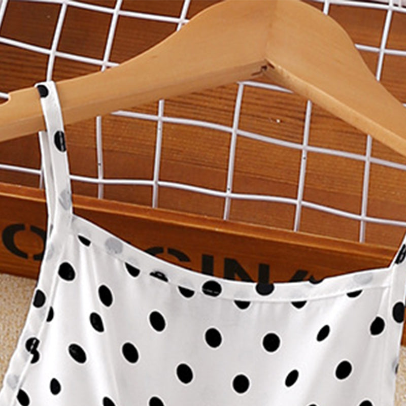 White Girls Polka Dot Print Layered Fit & Flare Dress