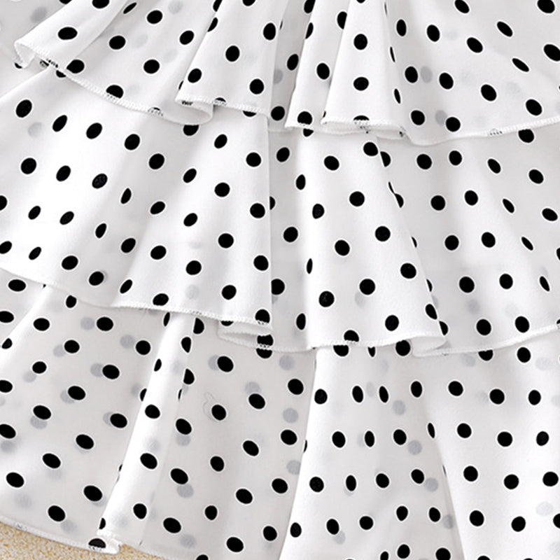 White Girls Polka Dot Print Layered Fit & Flare Dress