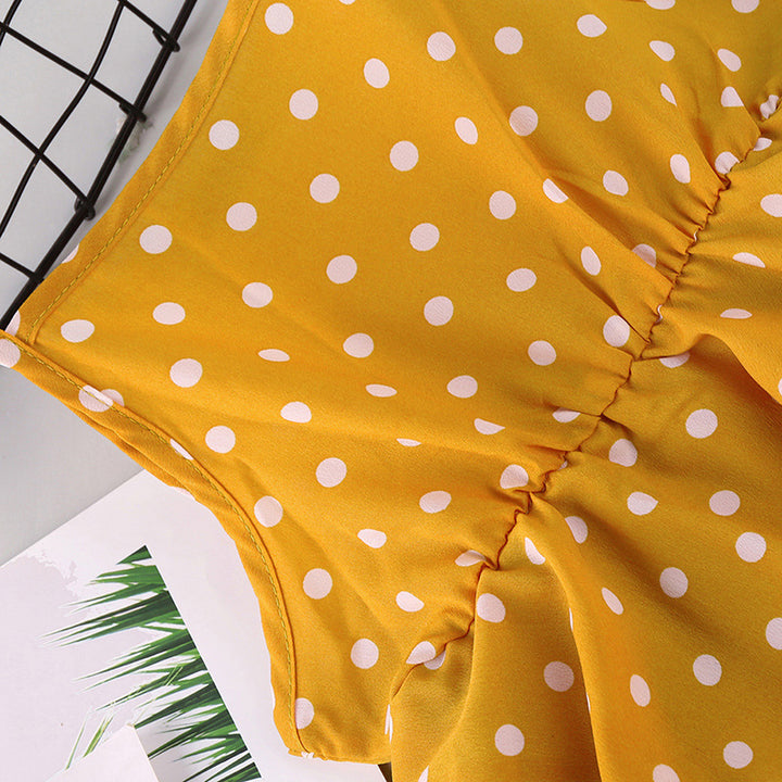 Girls Yellow Polka Dot Printed Layered A-Line Midi Dress