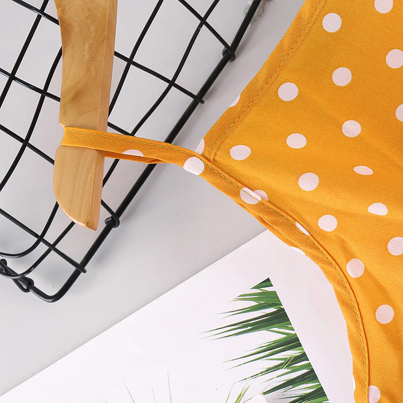 Girls Yellow Polka Dot Printed Layered A-Line Midi Dress