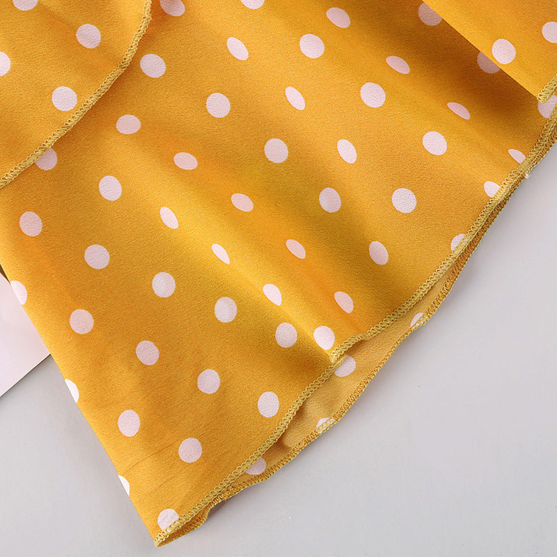 Girls Yellow Polka Dot Printed Layered A-Line Midi Dress