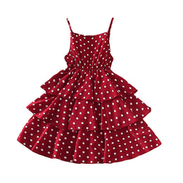 Girls Red & White Polka Dots Printed Shoulder Straps Layered Fit & flare Dress