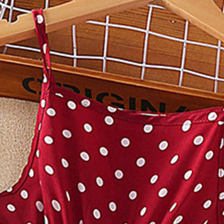 Girls Red & White Polka Dots Printed Shoulder Straps Layered Fit & flare Dress