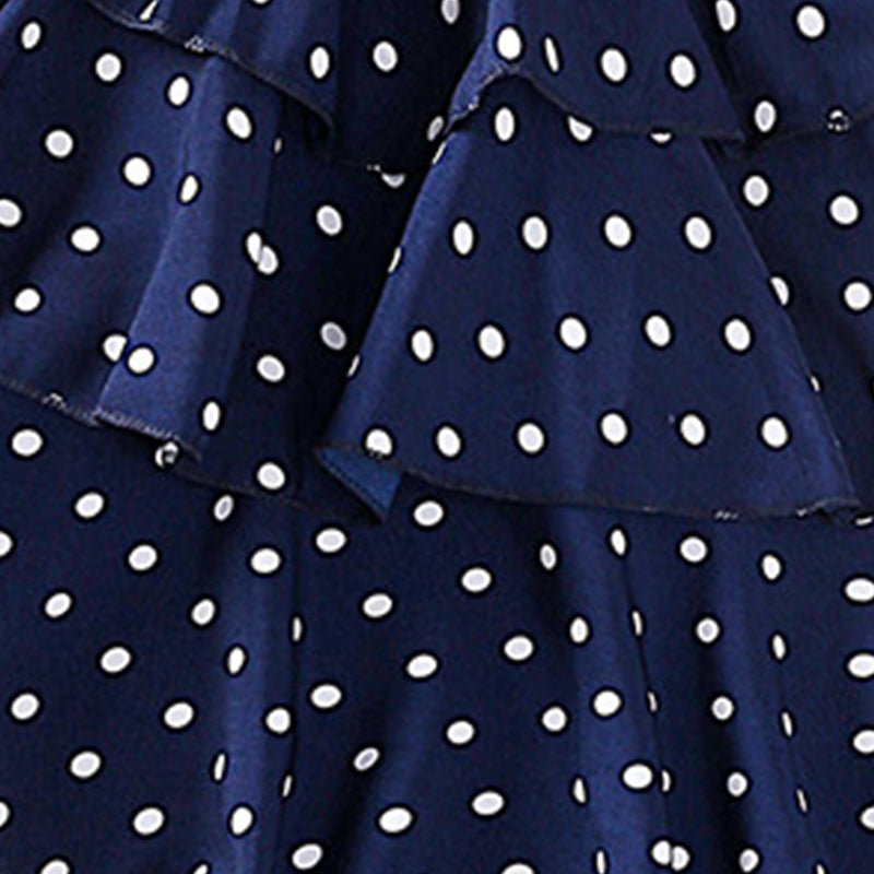 Girls Navy Blue Polka Dot Printed Layered A-Line Midi Dress