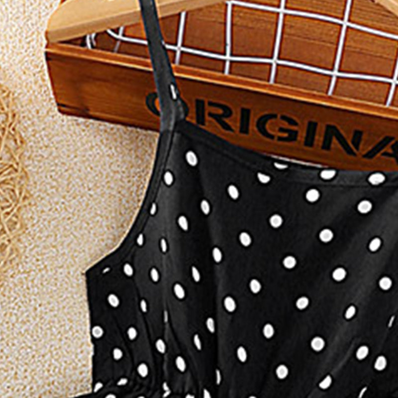 Girls Black Polka Dot Printed Layered A-Line Midi Dress