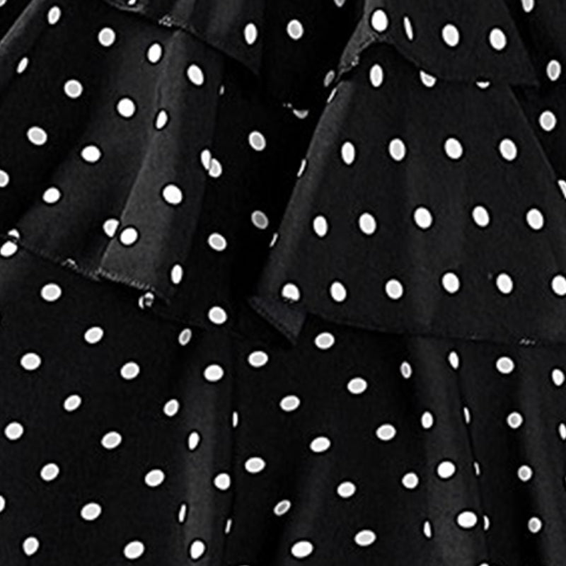 Girls Black Polka Dot Printed Layered A-Line Midi Dress
