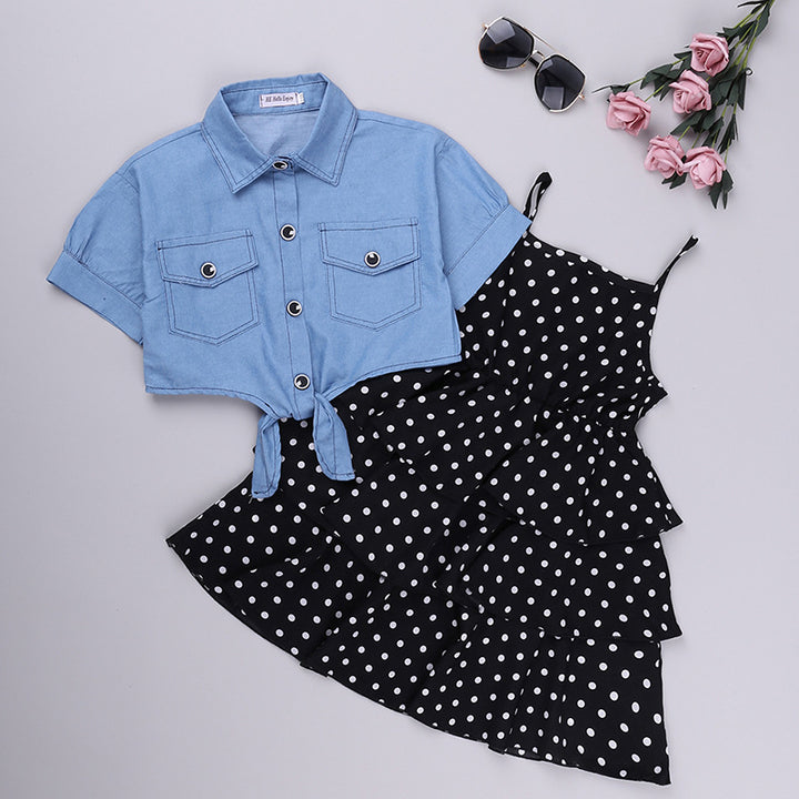 Girls Black & Blue Shirt With Dress
