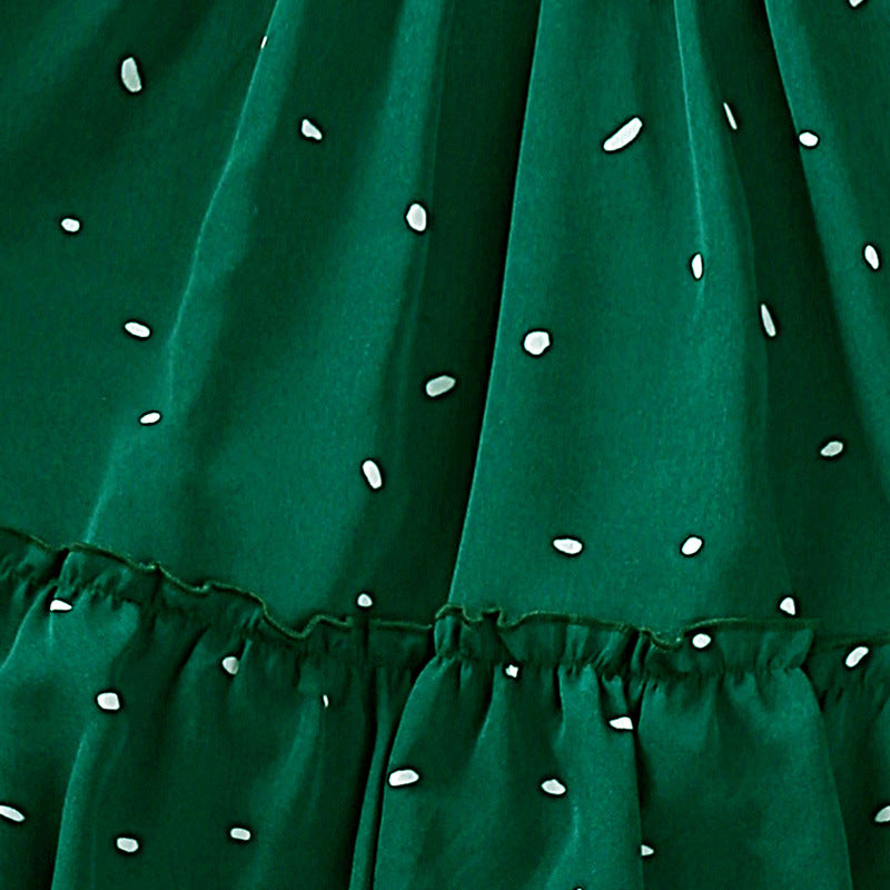Girls Green Abstract Printed Smocked Fit & Flare Midi Dress