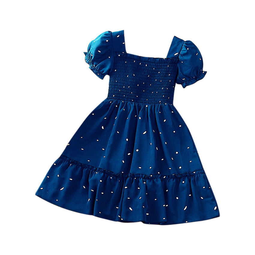 Girls Blue Polka Dot Print A-Line Dress