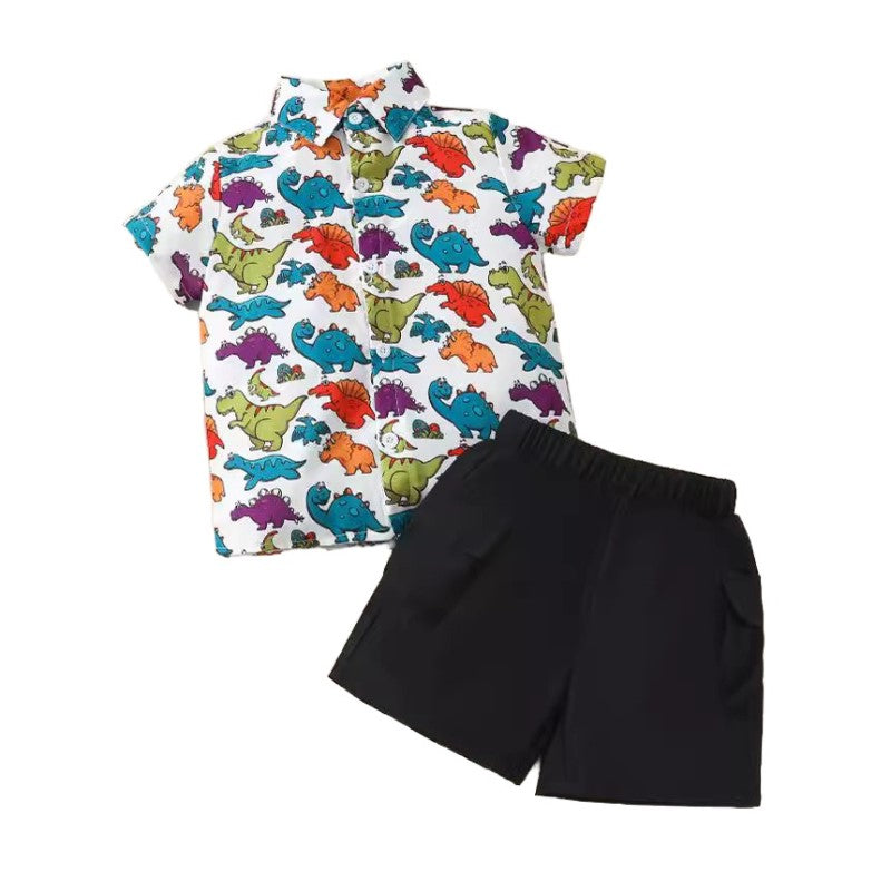 Boys White & Blue Printed Shirt with Shorts