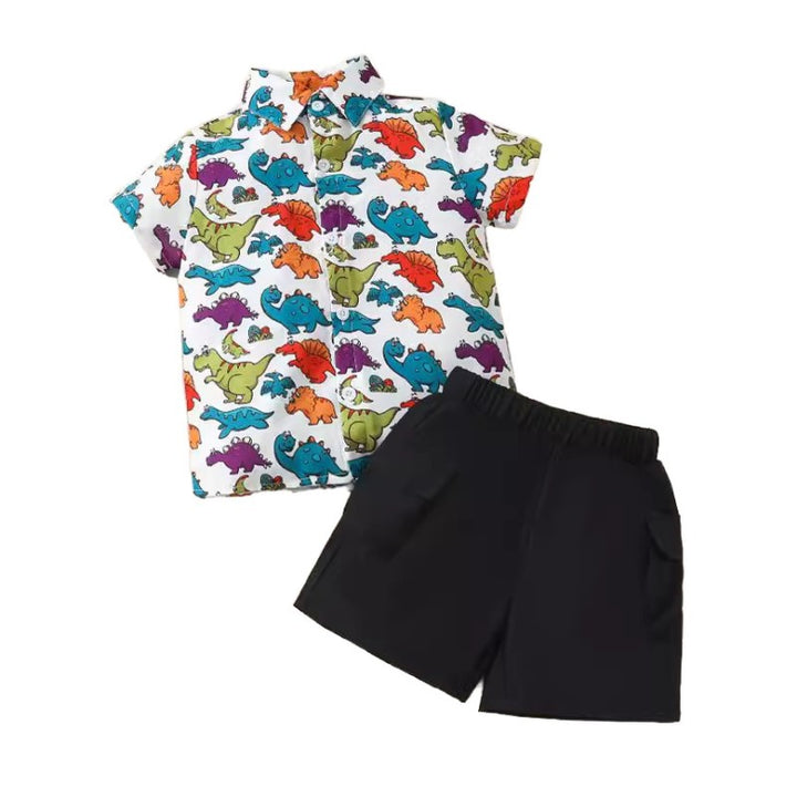 Boys White & Blue Printed Shirt with Shorts