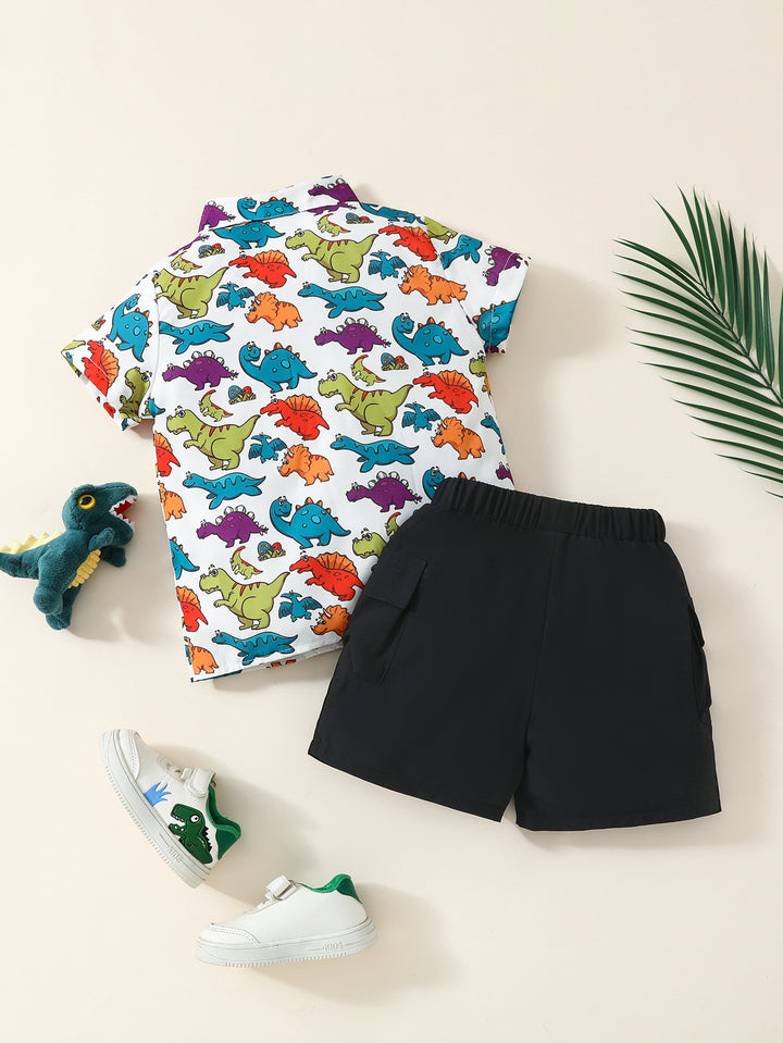Boys White & Blue Printed Shirt with Shorts