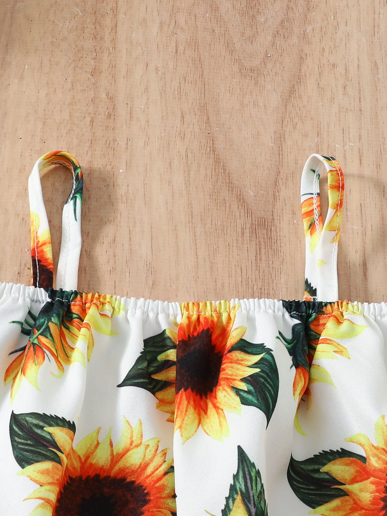 Girls White & Orange Shoulder Straps Printed Top with Shorts