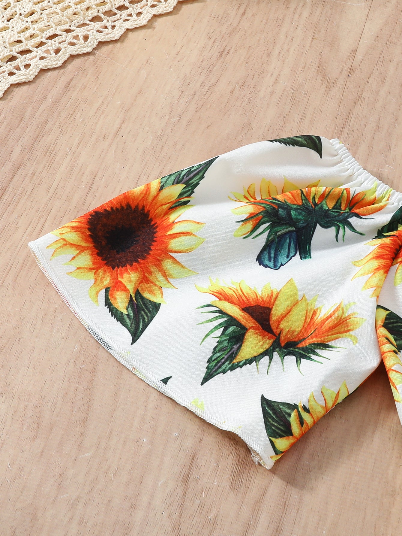 Girls White & Orange Shoulder Straps Printed Top with Shorts