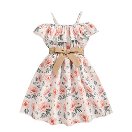 Girls Floral Print Cold-Shoulder Fit & Flare Maxi Dress